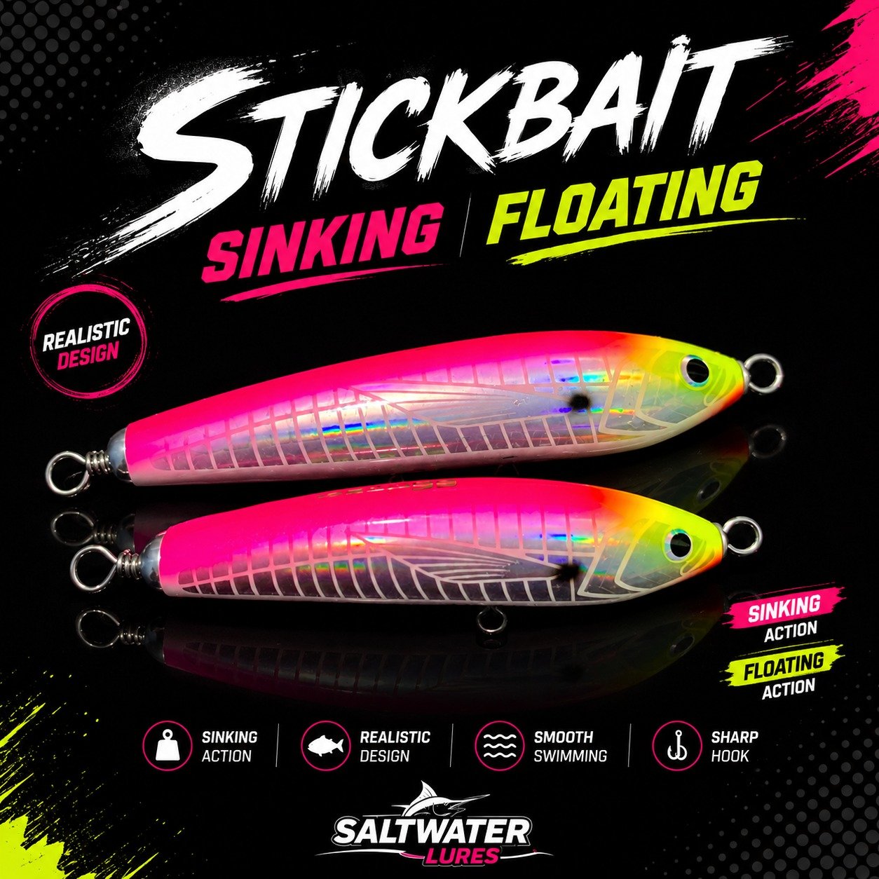 Stick bait floating slow sinking Premium resin coating stickbait sinking dan floating umpan pancing 