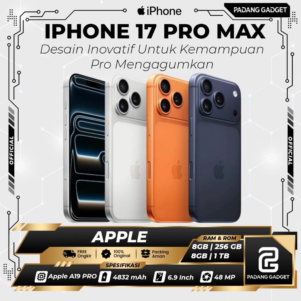 APPLE Iphone 17 Pro Max 256 GB 512 GB 1 TB | HP Original 6.9" A19 Pro | Garansi Resmi 12 Bulan