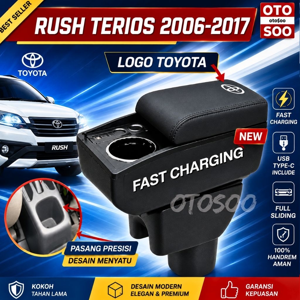 ARMREST TERIOS RUSH 2006-2017 -Console Box RUSH TERIOS - USB LED