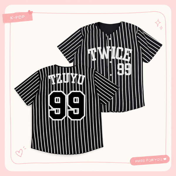 Jersey baseball hitam kpop twice skirt tshirt atasan olahraga kerah v softball bisbol korea