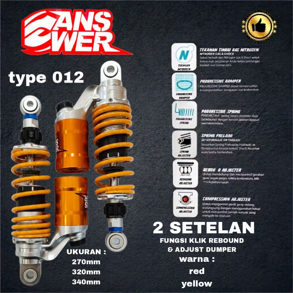 Shock Belakang RX KING CB SERIES GL SERIES MP bebek type 012 merk ANSWER 2 SETELAN