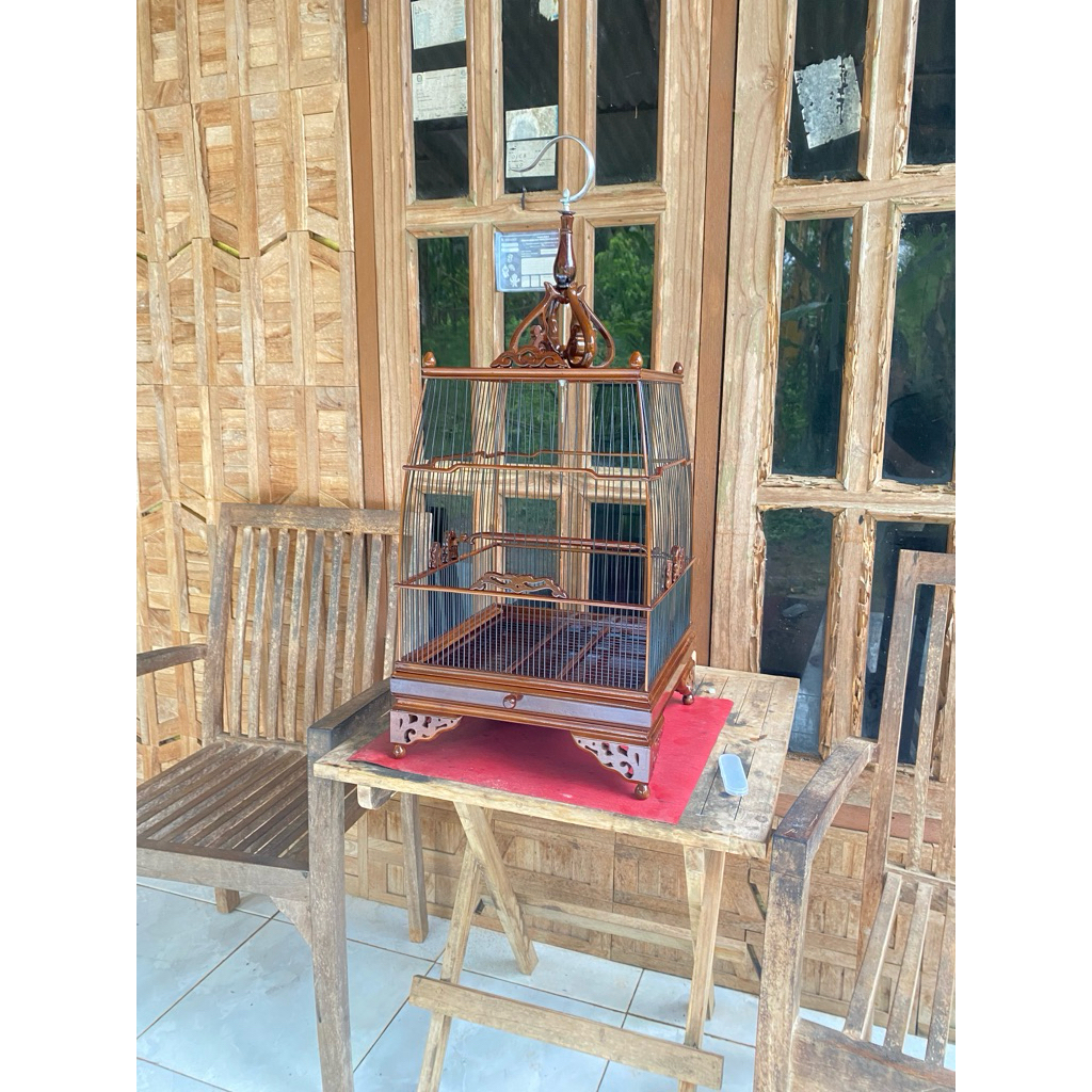 Sangkar Cungkok Kenari wambi Kayu Jati Jeruji fiber