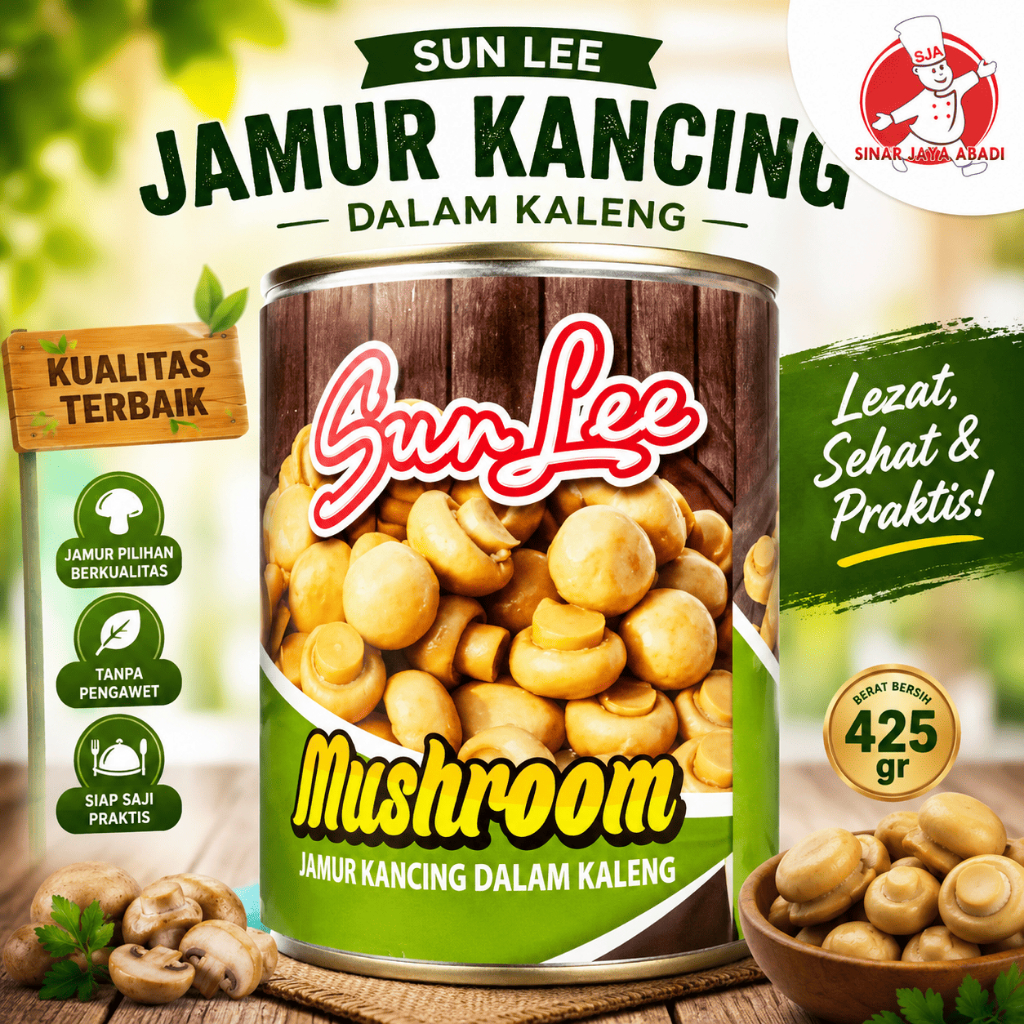 Jamur Kancing Kaleng Sun Lee 425gr -Segar,Berkualitas,Halal