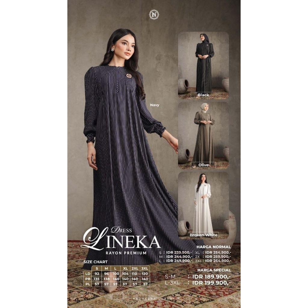 Lineka Dress dan MIDI by Nadheera Luxury  / promo gamis murah/ motif salur garis- garis / gamis keki