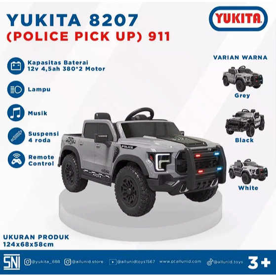 Mainan Mobil Aki Anak Polisi Yukita 8207 Police Pick up Mobil Police remote kontrol