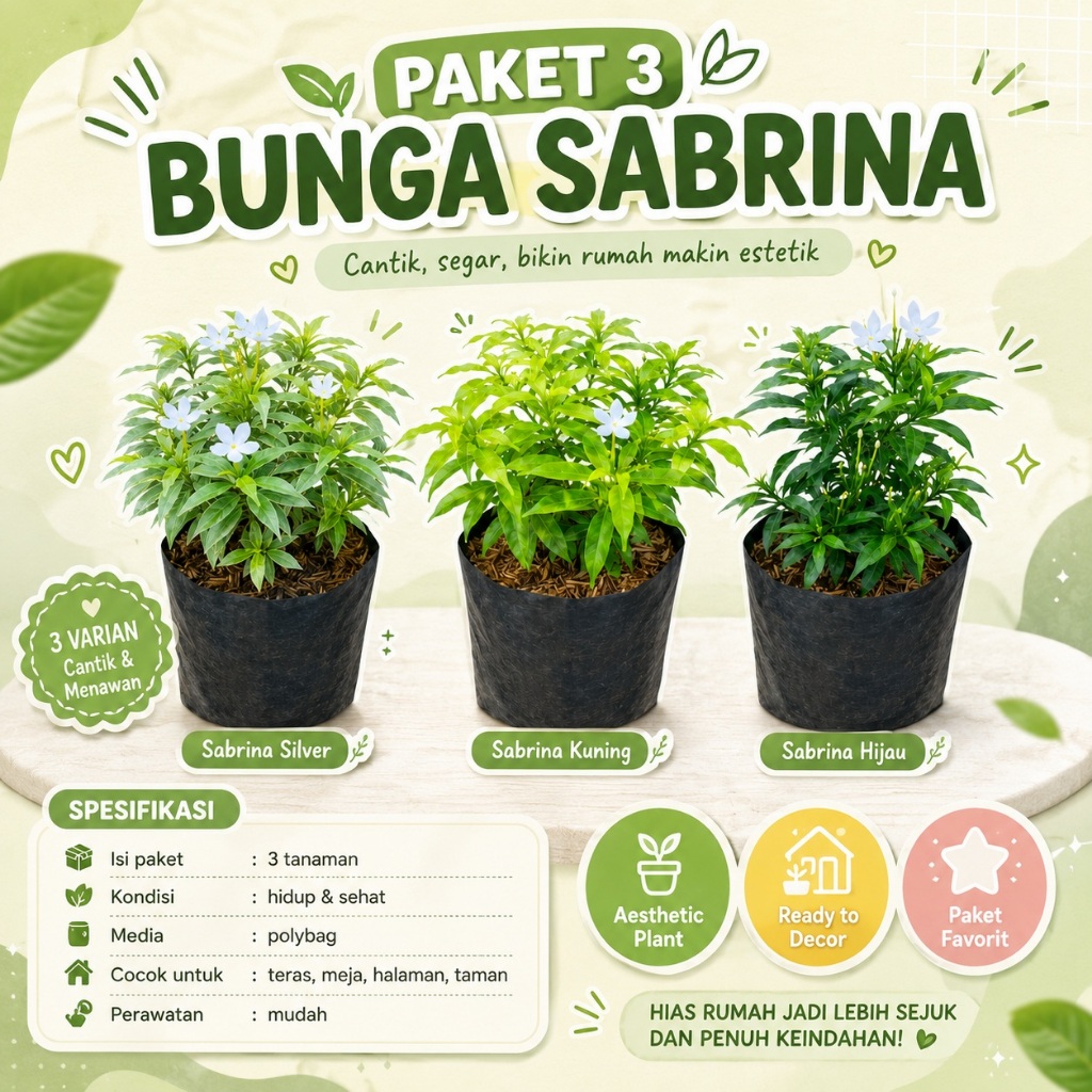 BUNGA ROMBUSA BERBUNGA LEBAT Bunga Sabrina hijau+sabrina kuning+sabrina silver Paket Cantik