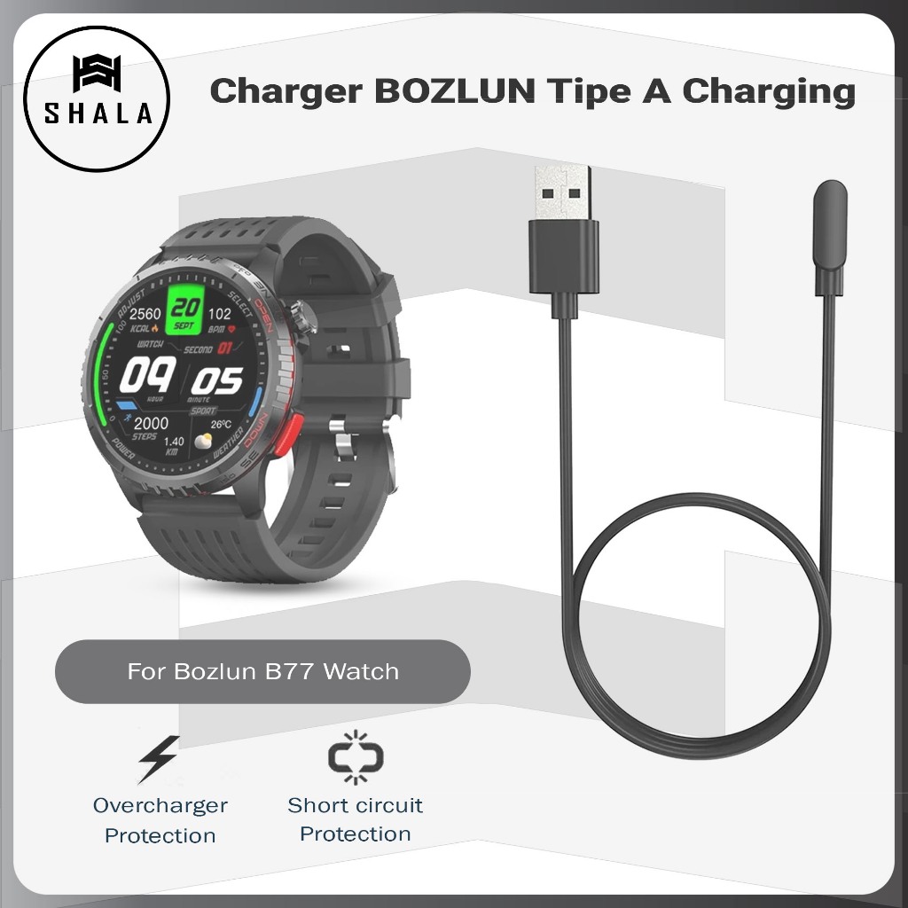 Kabel Charger BOZLUN Tipe A Hitam Untuk Jam Tangan Bozlun B77 Dengan Proteksi Overcharge & Short Cir