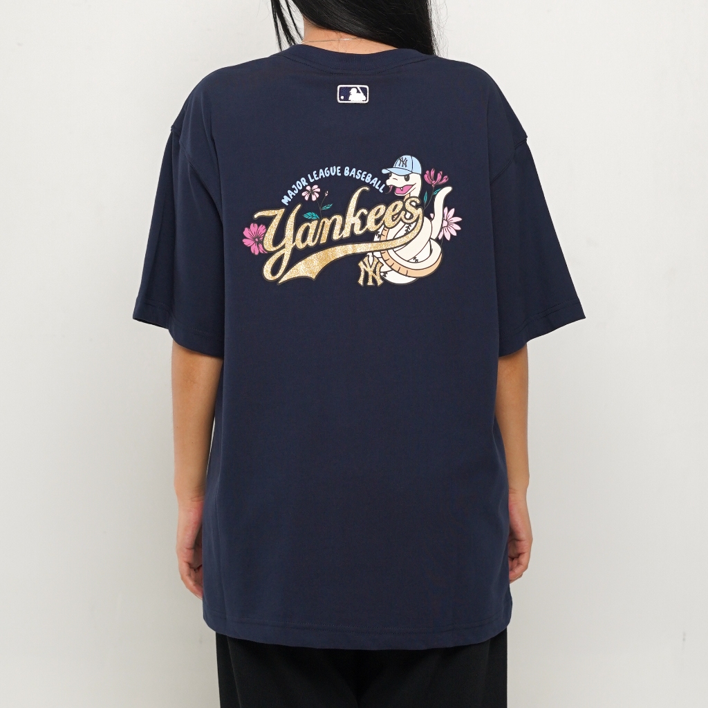 Kaos MLB NY YANKEES FLOWER SNAKE GOLD NAVY TSHIRT 100% ORIGINAL