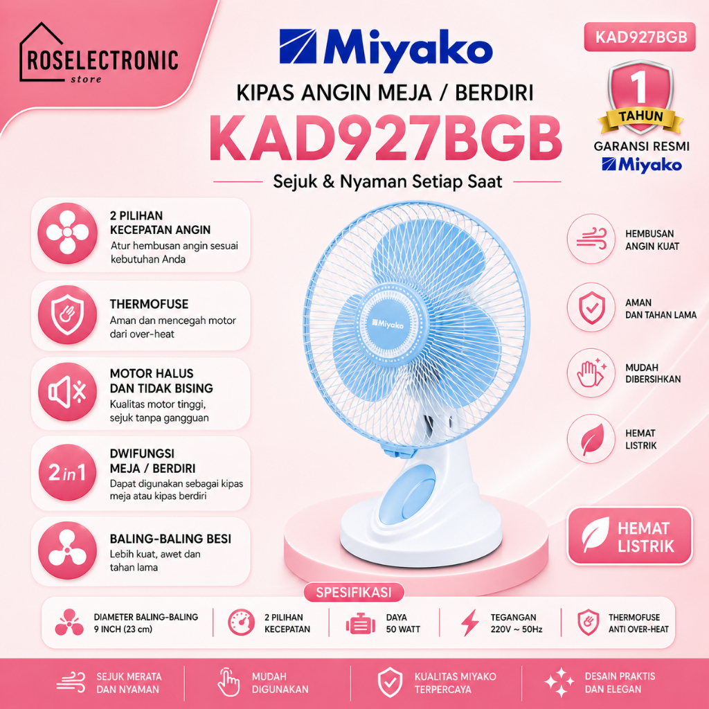 Miyako kipas angin KAD927BGB Kipas angin Desk Fan / Wallfan/KAD 927 BGB/KAD-927-BGB/KAD927BGB