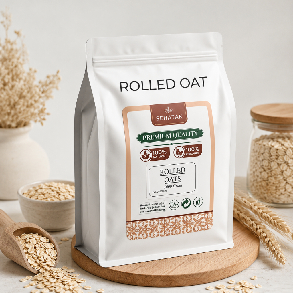 Rolled Oat 1KG Organik Premium Oatmeal Gandum Utuh Whole Grain Tinggi Serat untuk Sarapan Sehat Diet