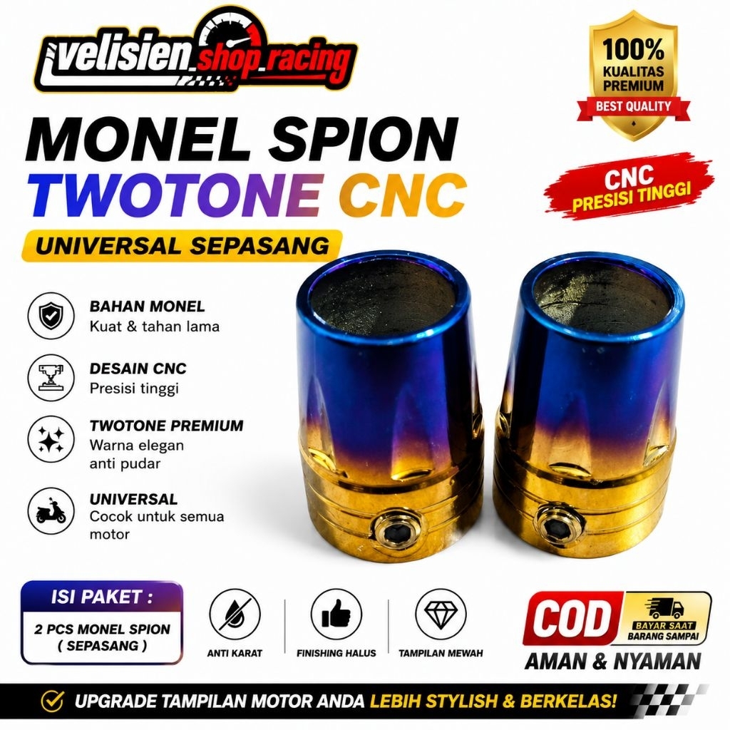 Monel Spion TWO TONE CNC Stainless Universal Sepasang