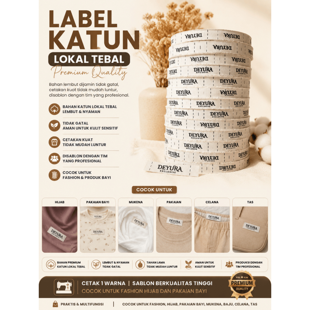 Cahaya Label - Label Piterban Cream / Proses Sablon (48 meter)