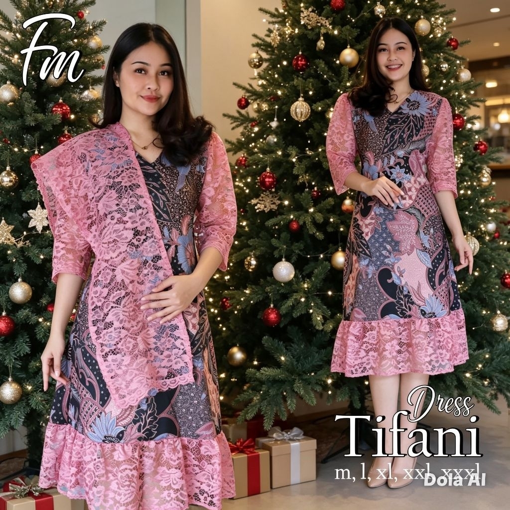 Dress brokat Tifani Kombinasi batik Tifani dress Pesta Natal