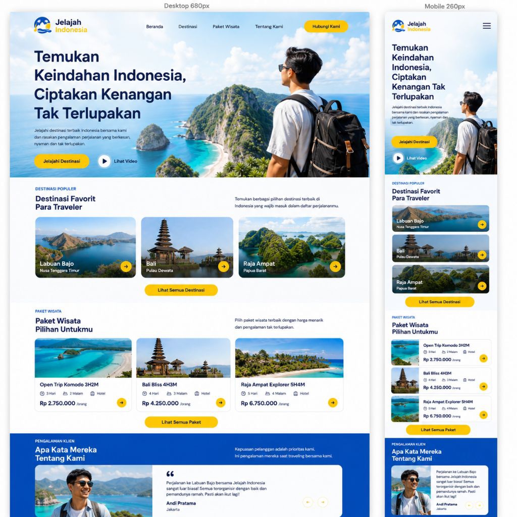 Website Travel - Domain Hosting 1 Tahun - Optimasi Google Dasar - Web Wisata - Web Tour - Jasa Buat 