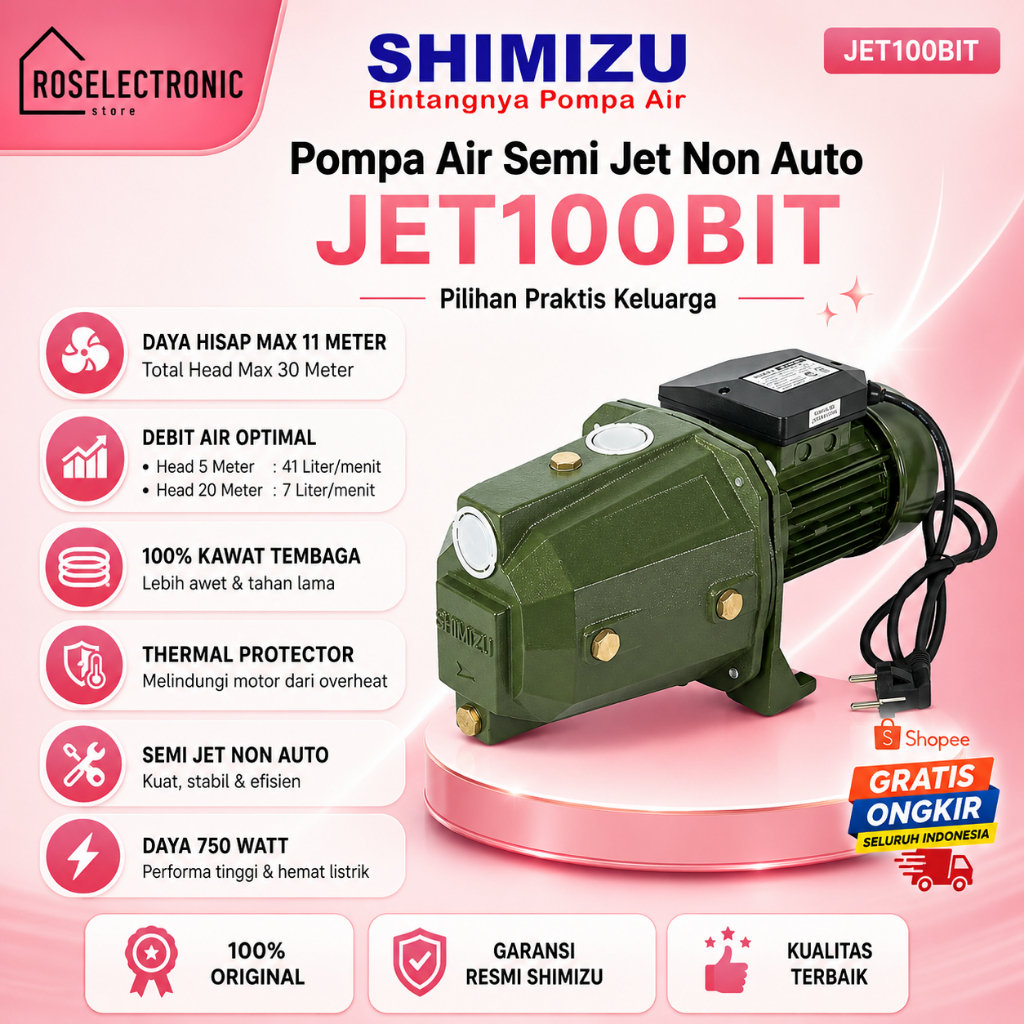 SHIMIZU WATER PUMP SEMI JET 100 BIT NON AUTO/JET100BIT/WATER PUMP SEMI JET/ORIGINAL BERGARANSI