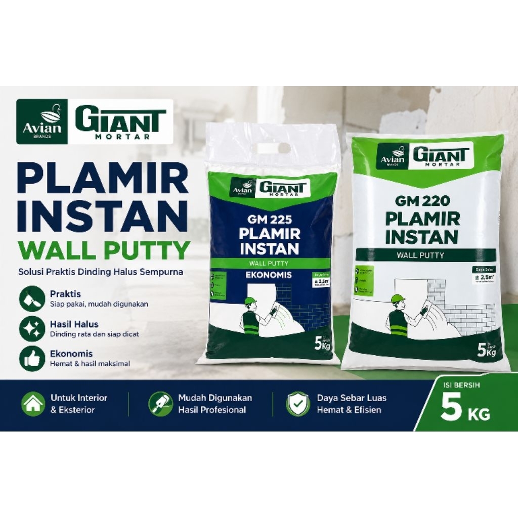 Plamir Instant Avian untuk Cat plamir 5 kg-20 kg - Giant Mortar - plamir murah