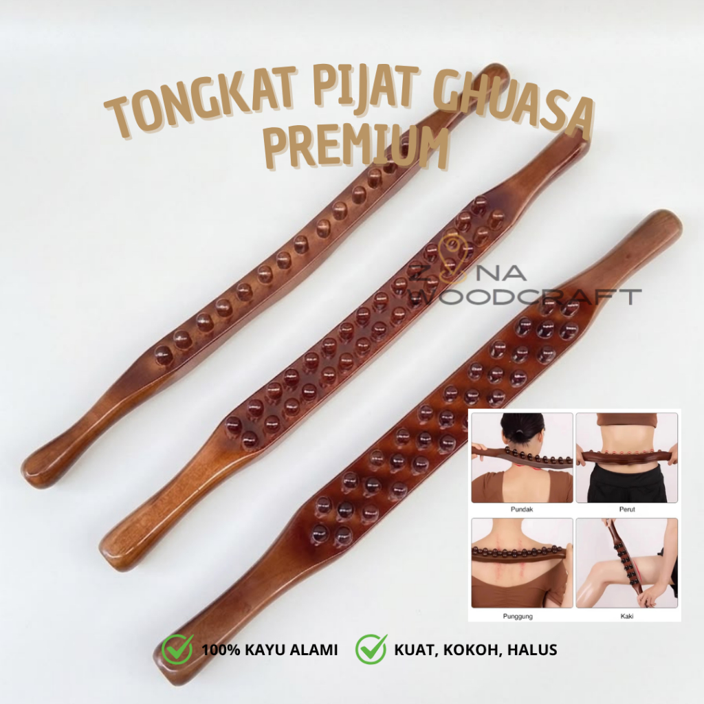 Ghuasa Tongkat Pijat Kayu Premium - Guasha Warna Coklat