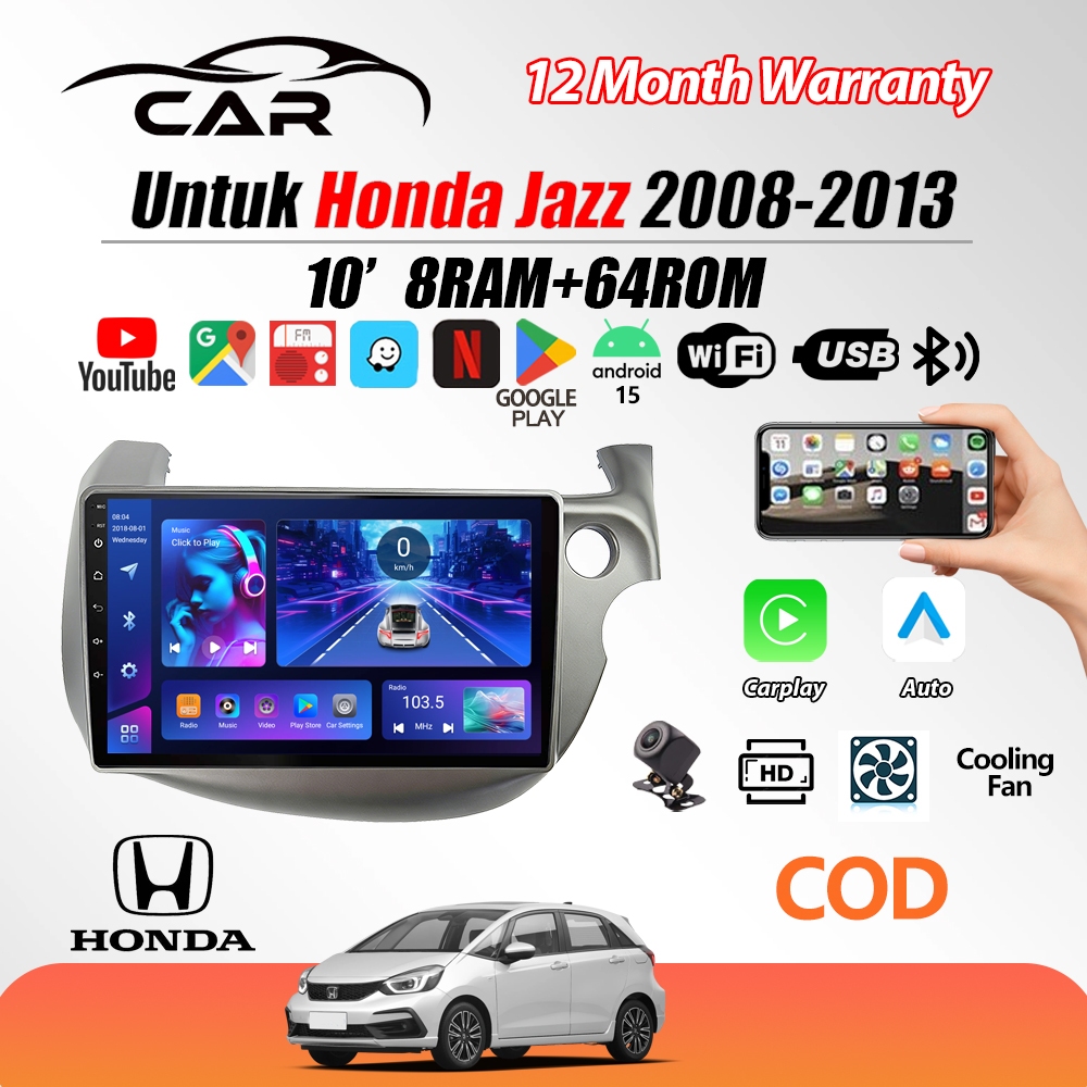 Untuk Honda Jazz 2008-2013 Android 15 Head Unit 10 Inch IPS Screen Termasuk Frame Soket PNP Kamera M