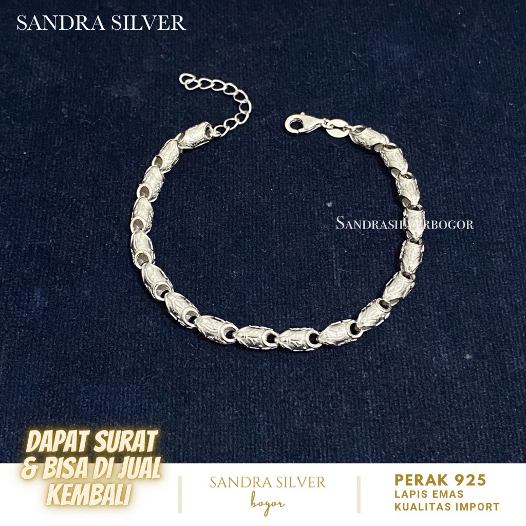 Gelang Pria Perak 925 Rantai Pajero Ukir/TabungUkir lapis emas putih - gelang wanita dan pria perak 