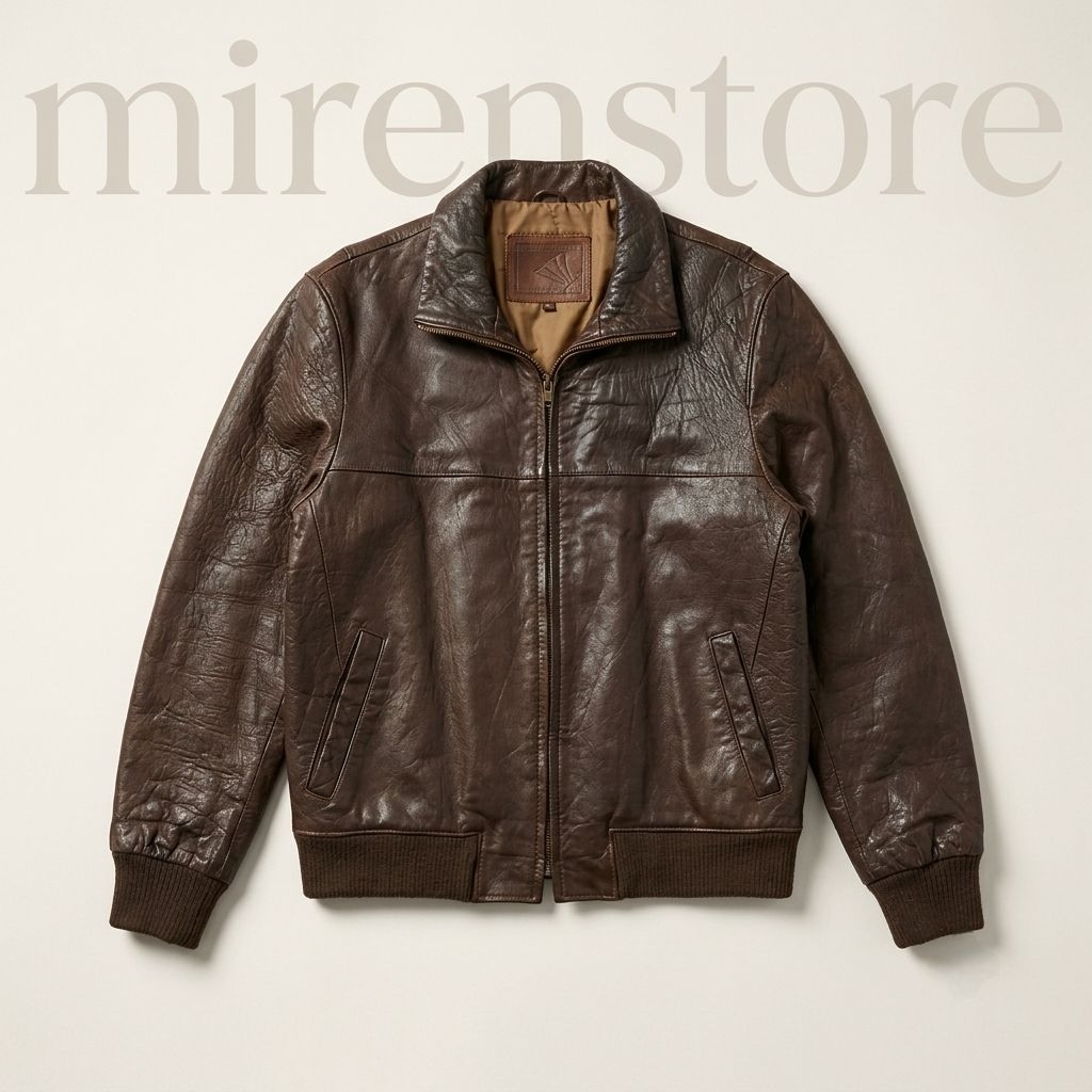PRELOVED Leather Bomber Jacket / Flight Jacket Dark Brown