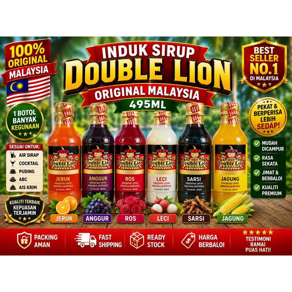 Induk sirup double lion/ sirup double lion/ induk sirup malaysia/ sirup malaysia 495 ml - SIRUP MURN