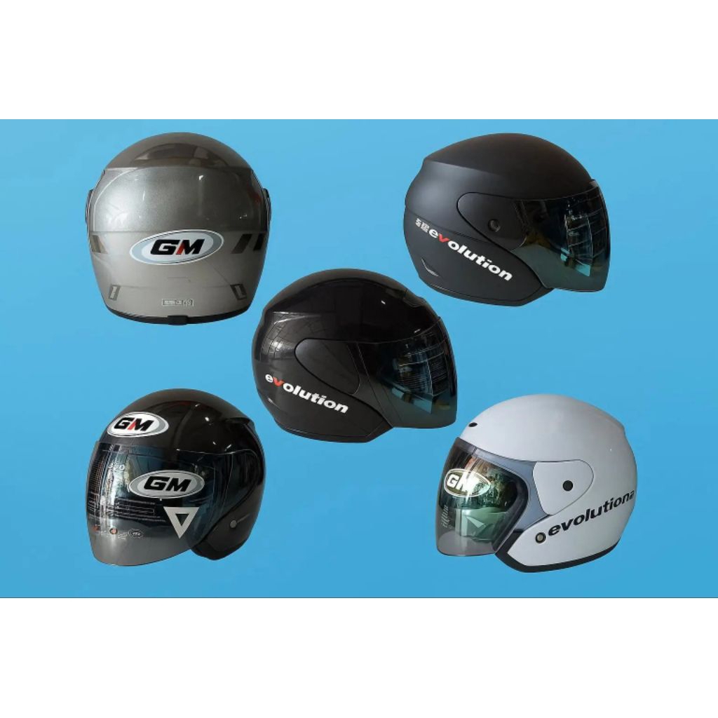 Helm GM Evolution Solid Putih Hitam Doff - Desain Half Face, Kaca Pelangi, Lisensi SNI