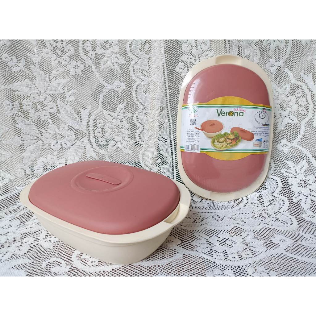 New - Green Leaf Verona Mangkuk Kotak Makan Serving Dish Oval + Tutup (Microwave Safe & BPA Free)