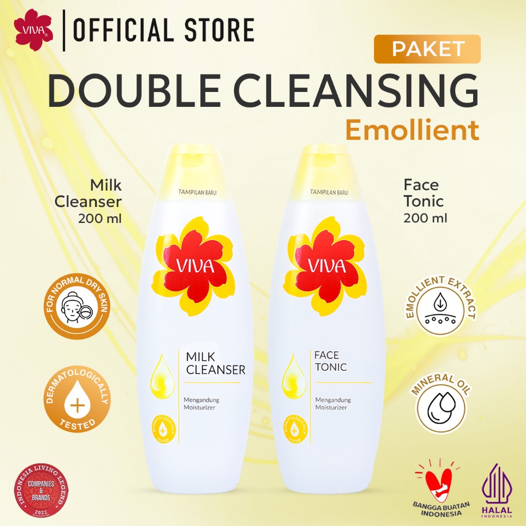 [PROMO] Paket_Double_Cleansing_Emollient - Viva Milk Cleanser & Face Tonic Emollient (100 ml & 200 m
