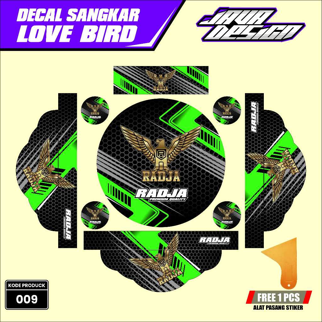 Decal Sangkar Lovebird Stiker Sangkar Lovebird Desain Terbaru Motif Radja Hijau