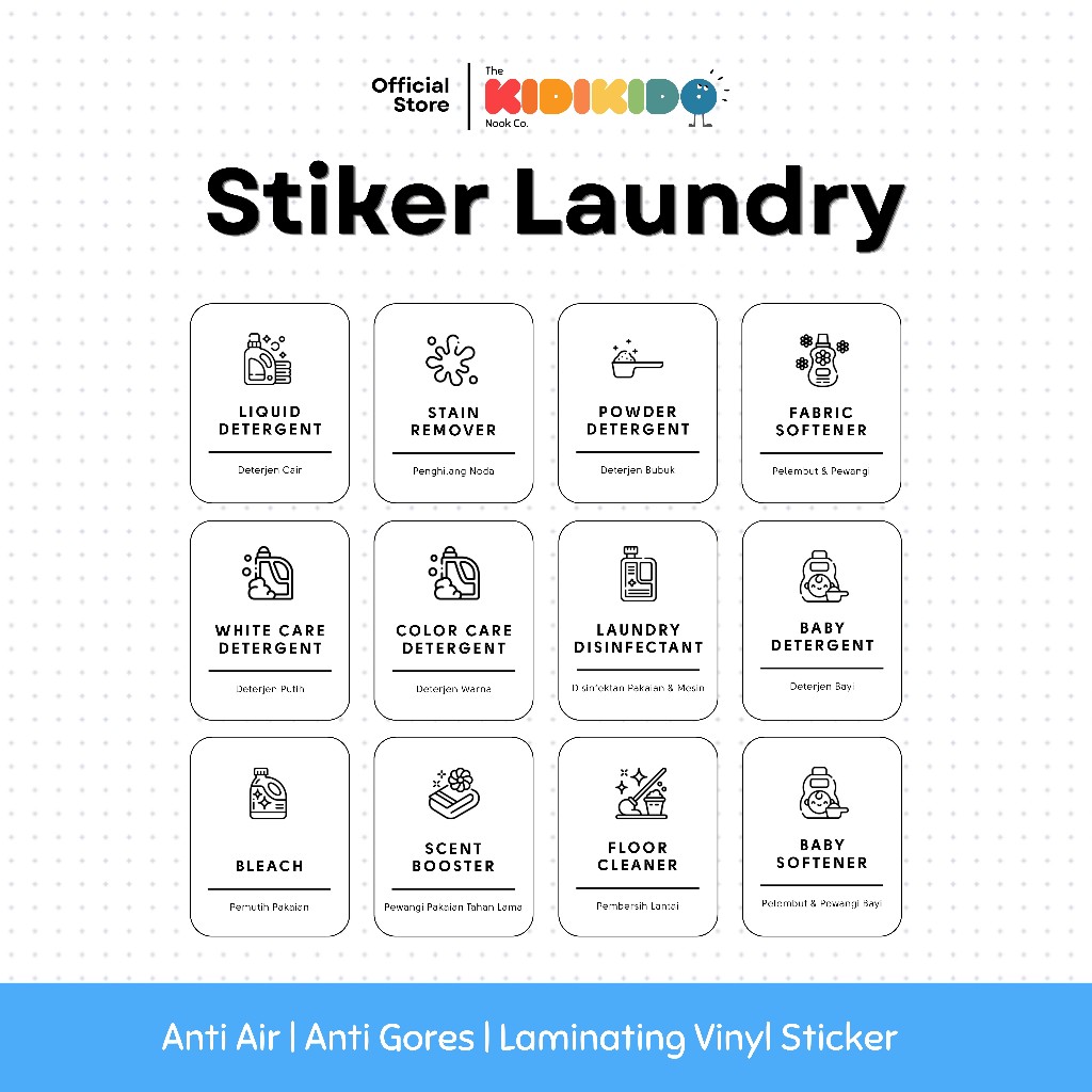 [12 pcs] Sticker Label Laundry, Detergent, Sabun, Cuci Baju, Cleaner Tahan Air 4x5cm