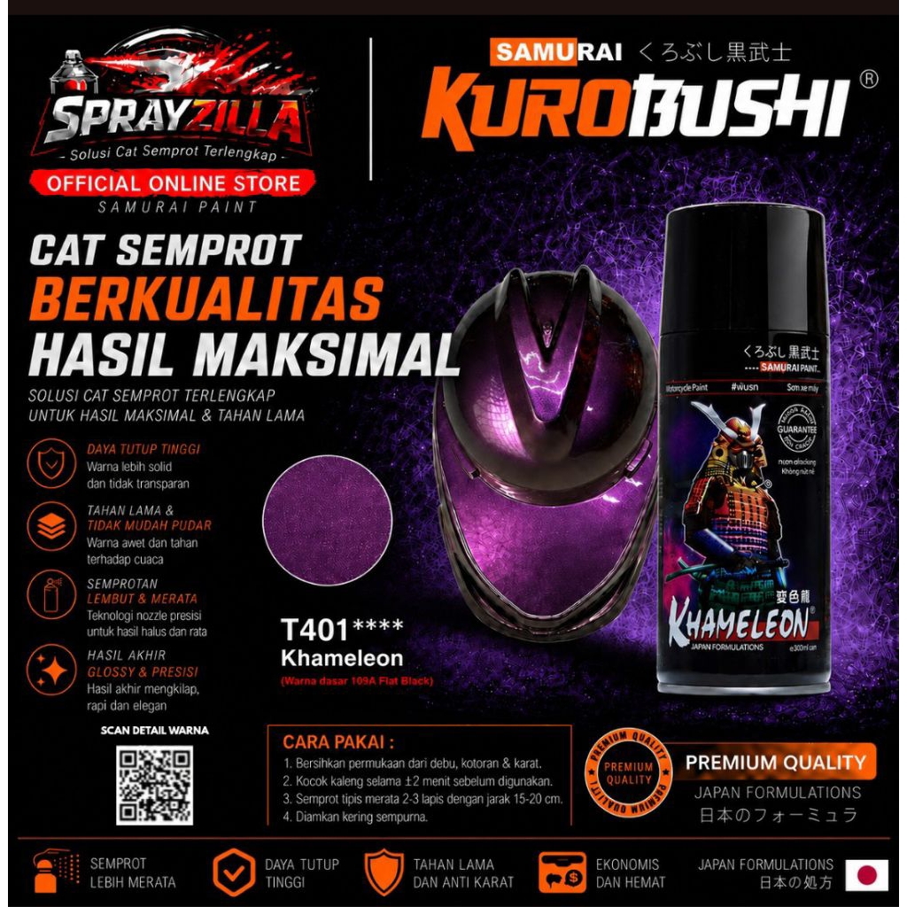 Samurai Paint Khameleon Purple T401 Bunglon Ungu T401**** Cat Aerosol Kualitas Kompresor