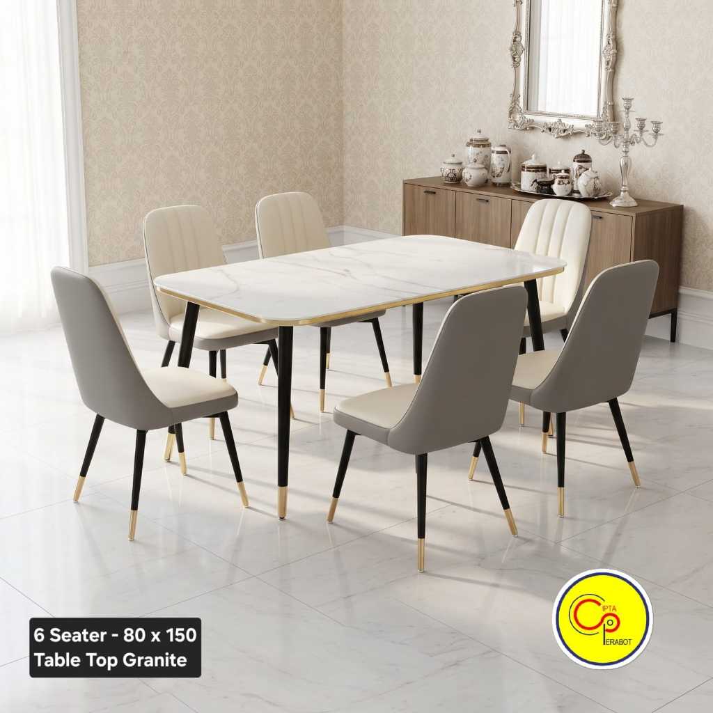 Meja Makan 4 Seater Minimalis Granite Top Table Importa