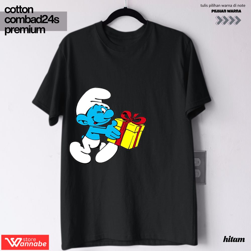 Kaos Komik Smurf Cotton Combed 24s Premium – Anti Bakteri Anti Melar & Tebal Hitam Pekat S-7XL Big S