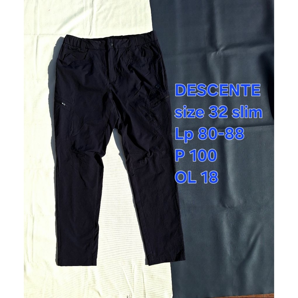 Celana Cargo DESCENTE Outdoor Quick Dry Kargo Slim Fit Hiking Camping Gunung Hitam Polos