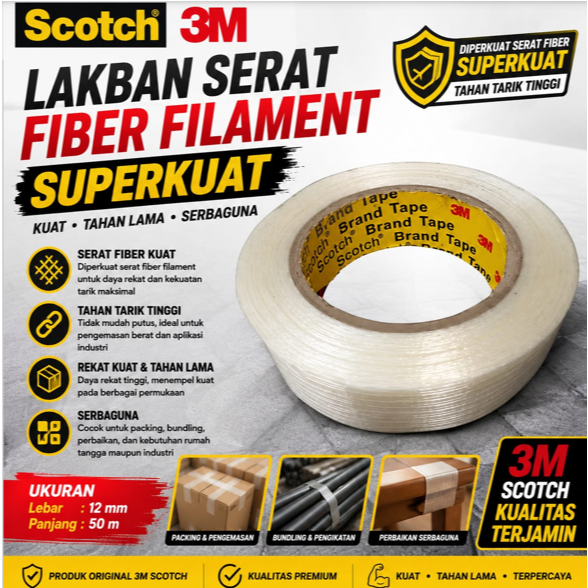 LAKBAN SERAT FIBER FILAMENT SUPERKUAT 3 M SCOTCH