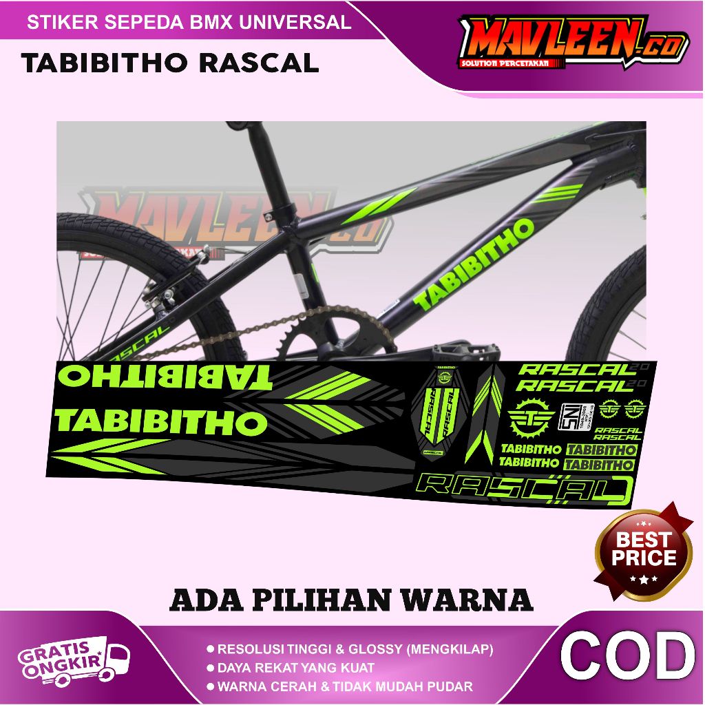 (COD) TERBARU stiker striping sepeda tabibitho rascal 2.0 BMX 18 20 decal glossy lentur anti air