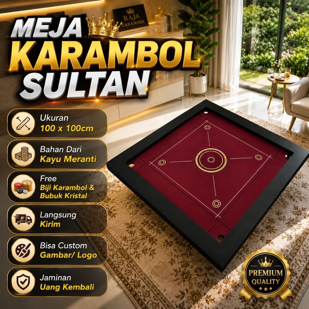 Meja Karambol Kayu Meranti 100x100cm Edisi Black RED Karambol Sultan Bisa Custom