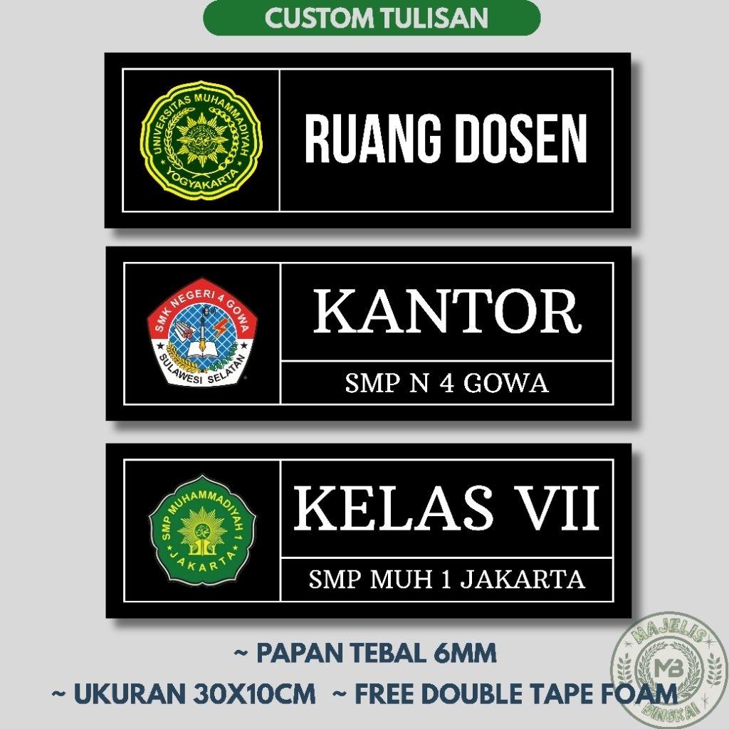 Papan Nama Ruangan Custom Logo - Sign Ruang Kelas Kantor Plang Nama Ruangan Custom Tulisan
