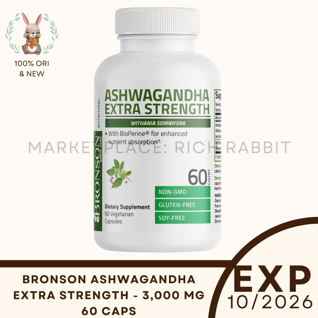 Bronson Ashwagandha Extra Strength - 3,000 mg Mood Booster Energy Support Stress Suplemen ORI USA