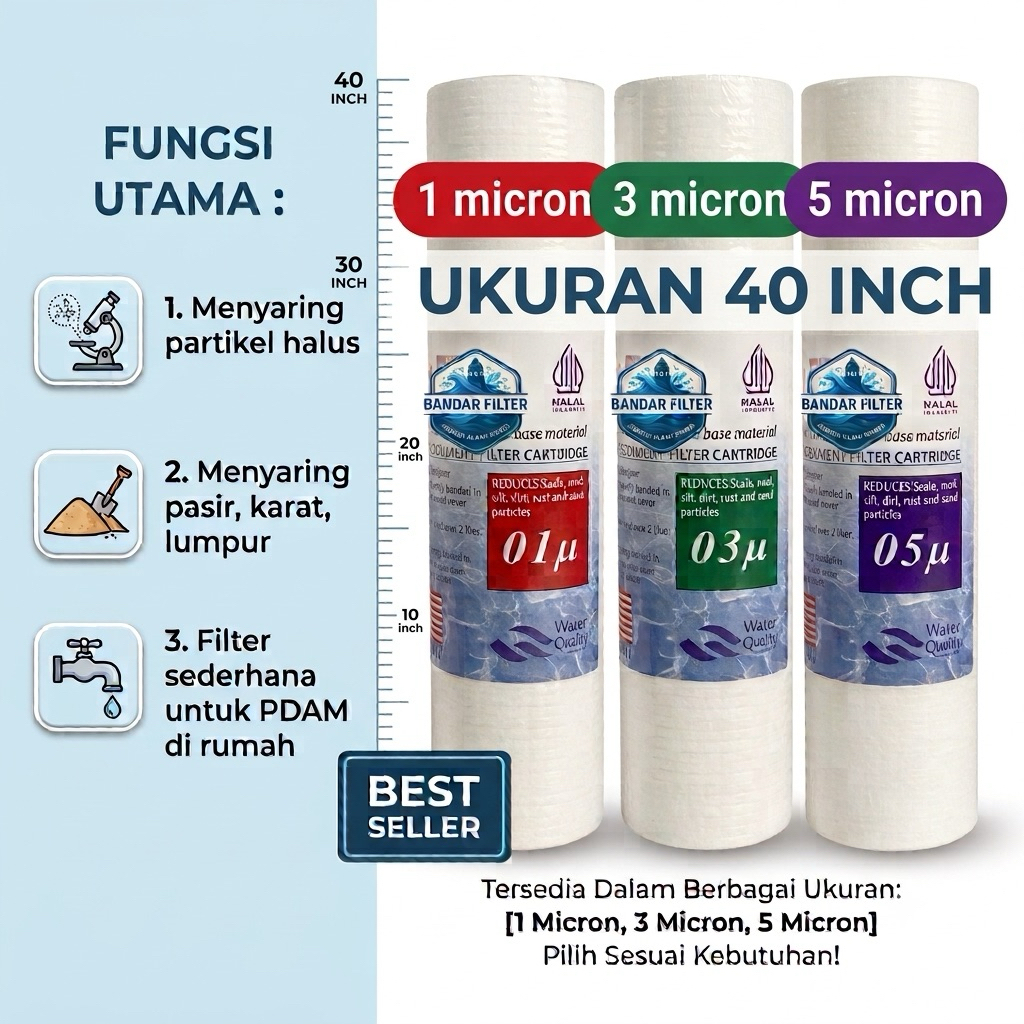 Cartridge Filter Air Ukuran 40 Inch Filter Air Refill Ukuran 1 Micron 3 Micron 5 Micron
