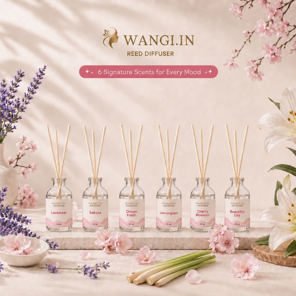 WANGI.IN Reed Diffuser Pengharum Ruangan Aesthetic Aromaterapi 25ml - Pewangi Kamar Essential Oil Re