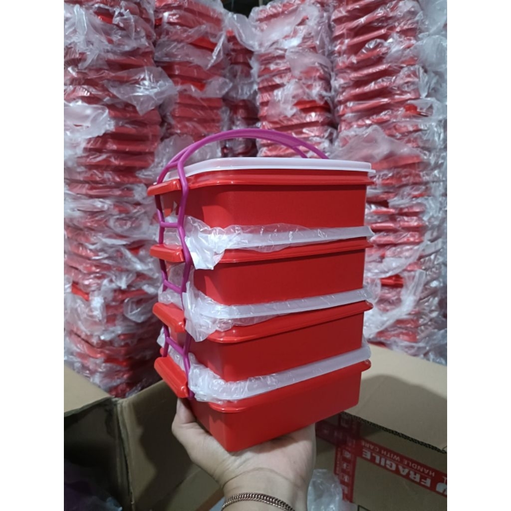 Promo Tupperware Rantang 4 susun 900 ml Merah