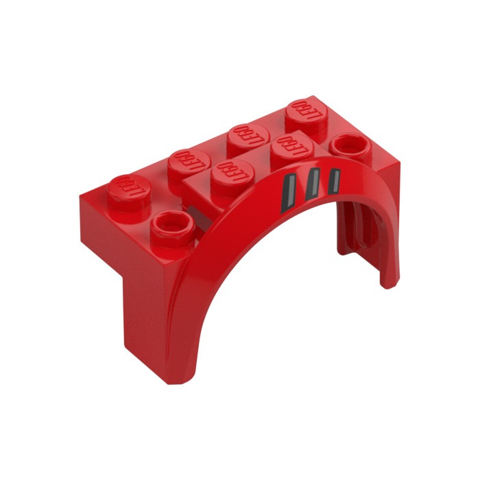 Lego Red Part 3387pb02L Vehicle, Mudguard 4 x 2 1/2 x 2 with Arch Round with Black and Dark Bluish G