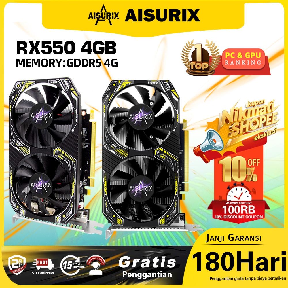 AISURIX AMD RX 550 4GB DDR5 128Bit Graphics Card Dual Fans GPU Radeon RX550 4G D5 VGA Card COD