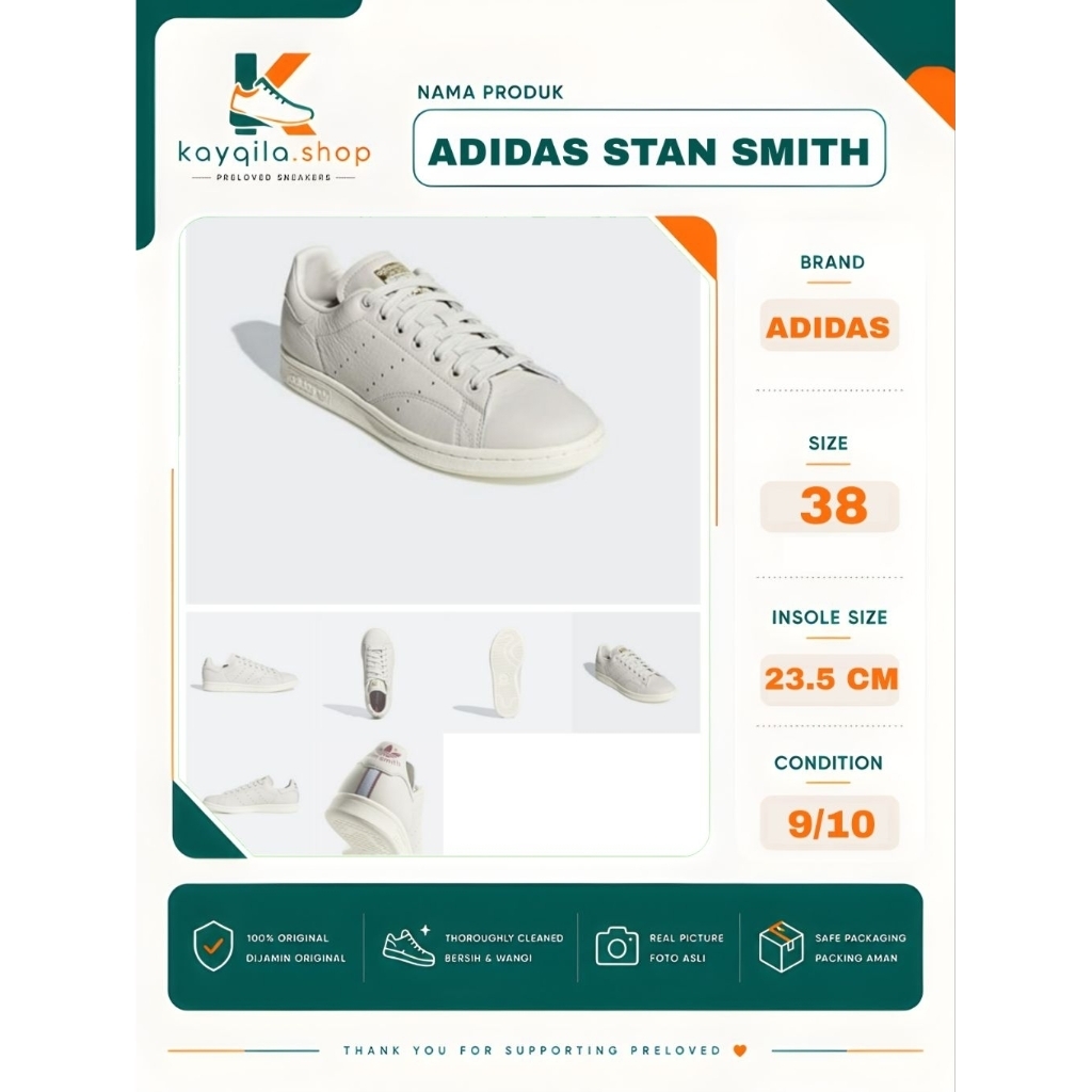 Sepatu Adidas Stan Smith Size 38 Preloved Second Original
