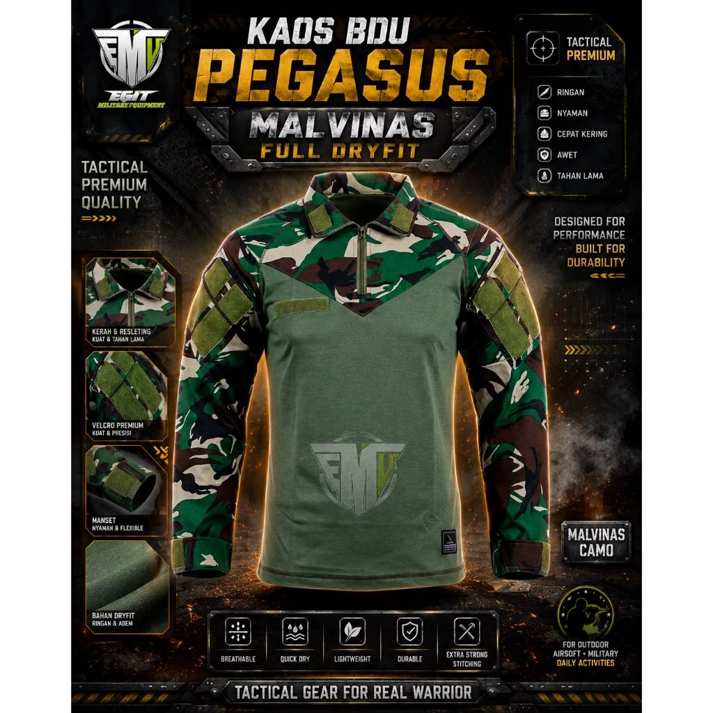 KAOS BDU MALVINAS DRYFIT KAOS BDU TACTICAL KAOS BDU TNI FULL DRYFIT KAOS BDU LORENG MALVINAS