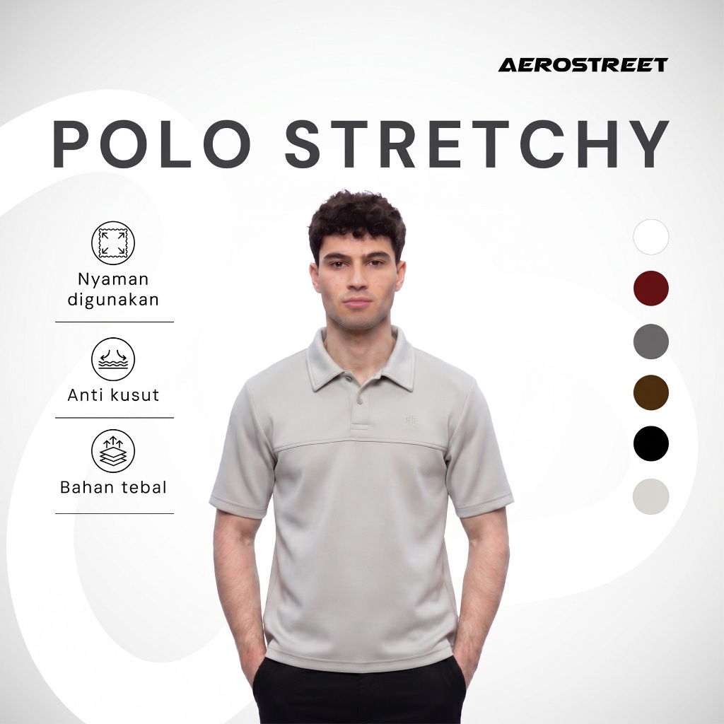 Aerostreet Max Kaos Polo Scuba Pria Ivory Polo Scubashirt Kerah Cowok Men Casual Tidak Mudah Kusut C