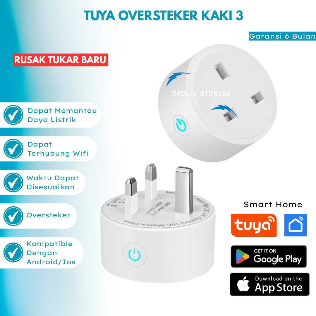 Colokan AC Kaki 3 | Smart Plug Wifi Stop Kontak UK | Colokan Listrik Wifi | Stop Kontak Wireless