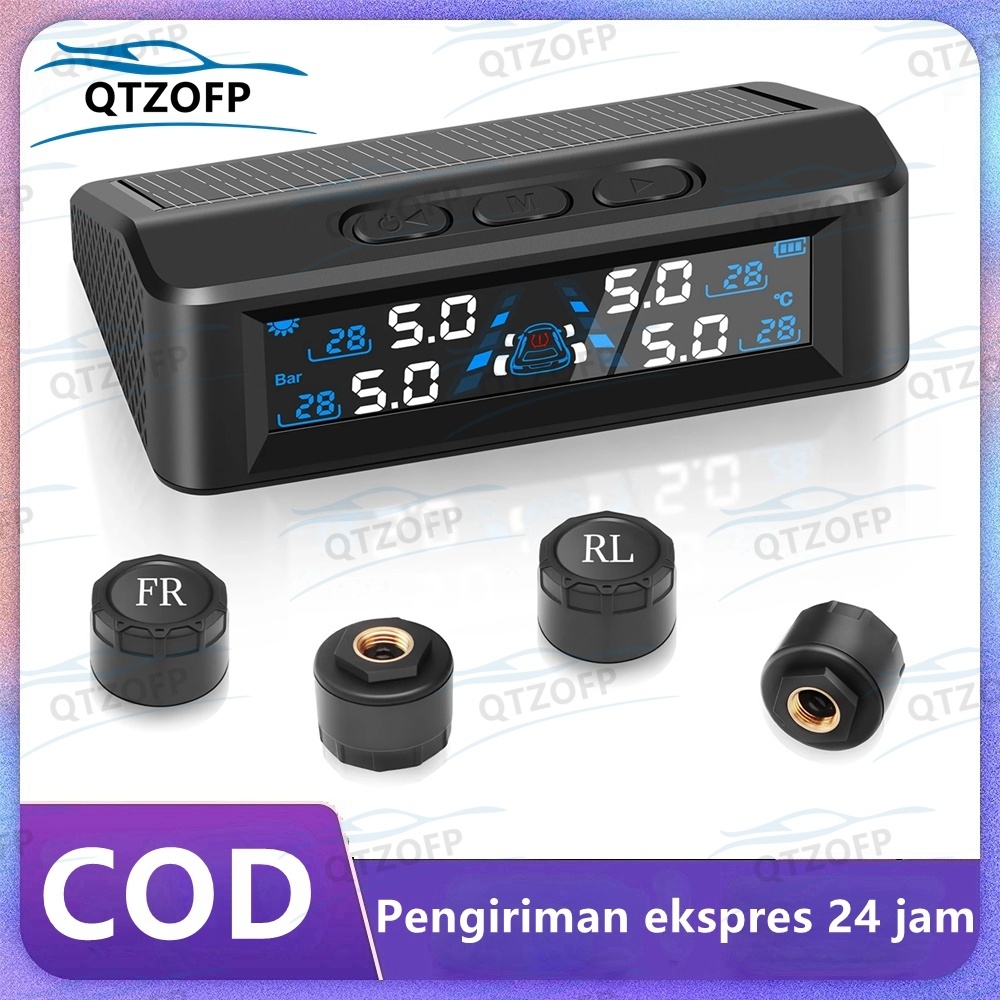 Sistem Pemantauan Tekanan Ban TPMS dengan 4 Sensor Eksternal, Daya Ganda Surya/USB, TPMS Mobil untuk