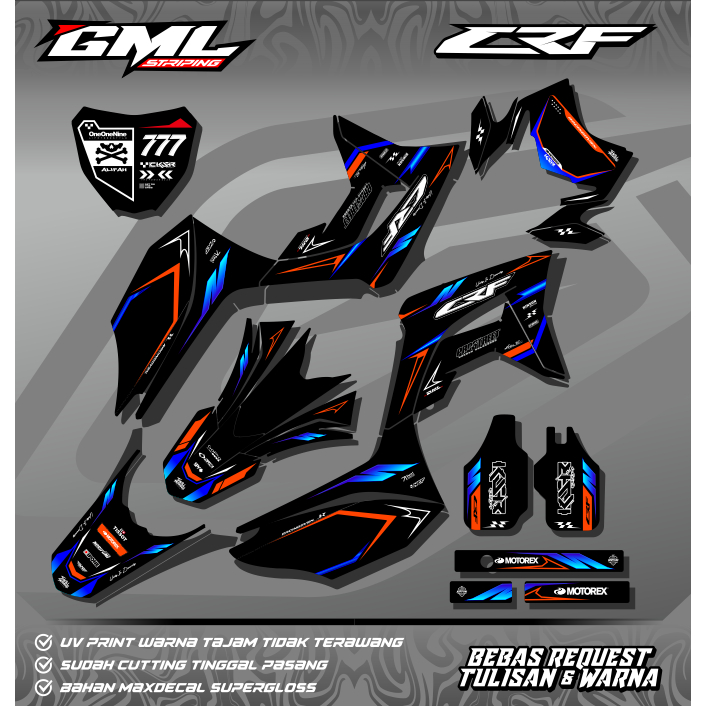 Decal Stiker CRF 150 L Full Body Hitam Biru Merah CUSTOM - KLX - WR 155 - Dtracker - Request